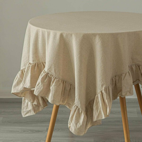 Morder 52 x 70 in. 100 Percent Pure Linen Washable Tablecloth with Ruffle Trim, Natural - Rectangle MO2484135